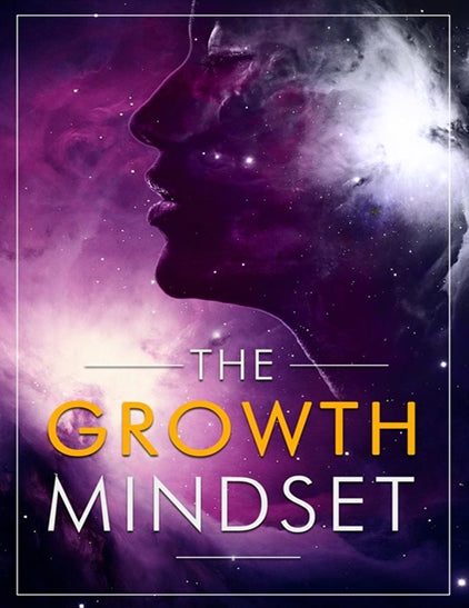 Book cover with silhouette of a person against a purple nebula background and text 'The Growth Mindset'.