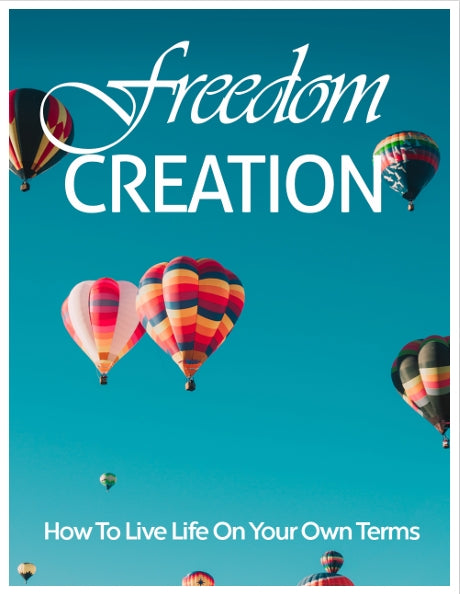 Book cover of 'Freedom Creation' with colorful hot air balloons against a blue background