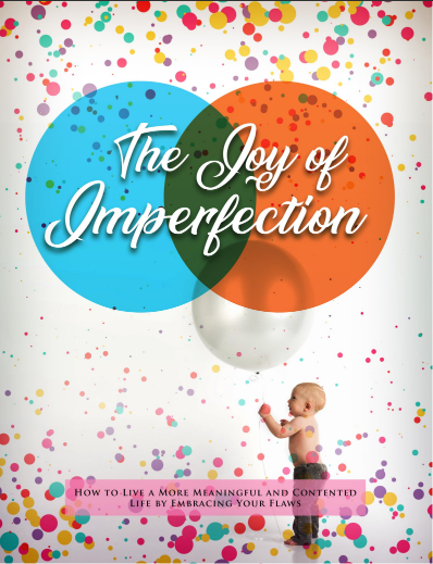 Book cover of 'The Joy of Imperfection' with colorful confetti and a child on a white background.